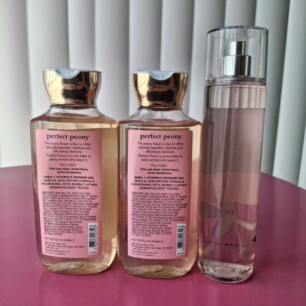 Bath & Body Works PERFECT PEONY Shower Gel & Fragrance Mist Set of 3